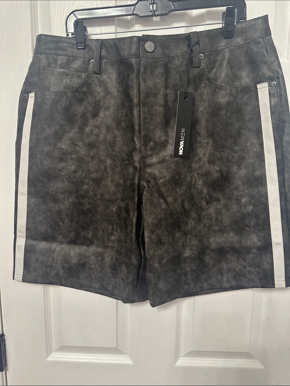 Black Vinyl Shorts with White Side Stripe